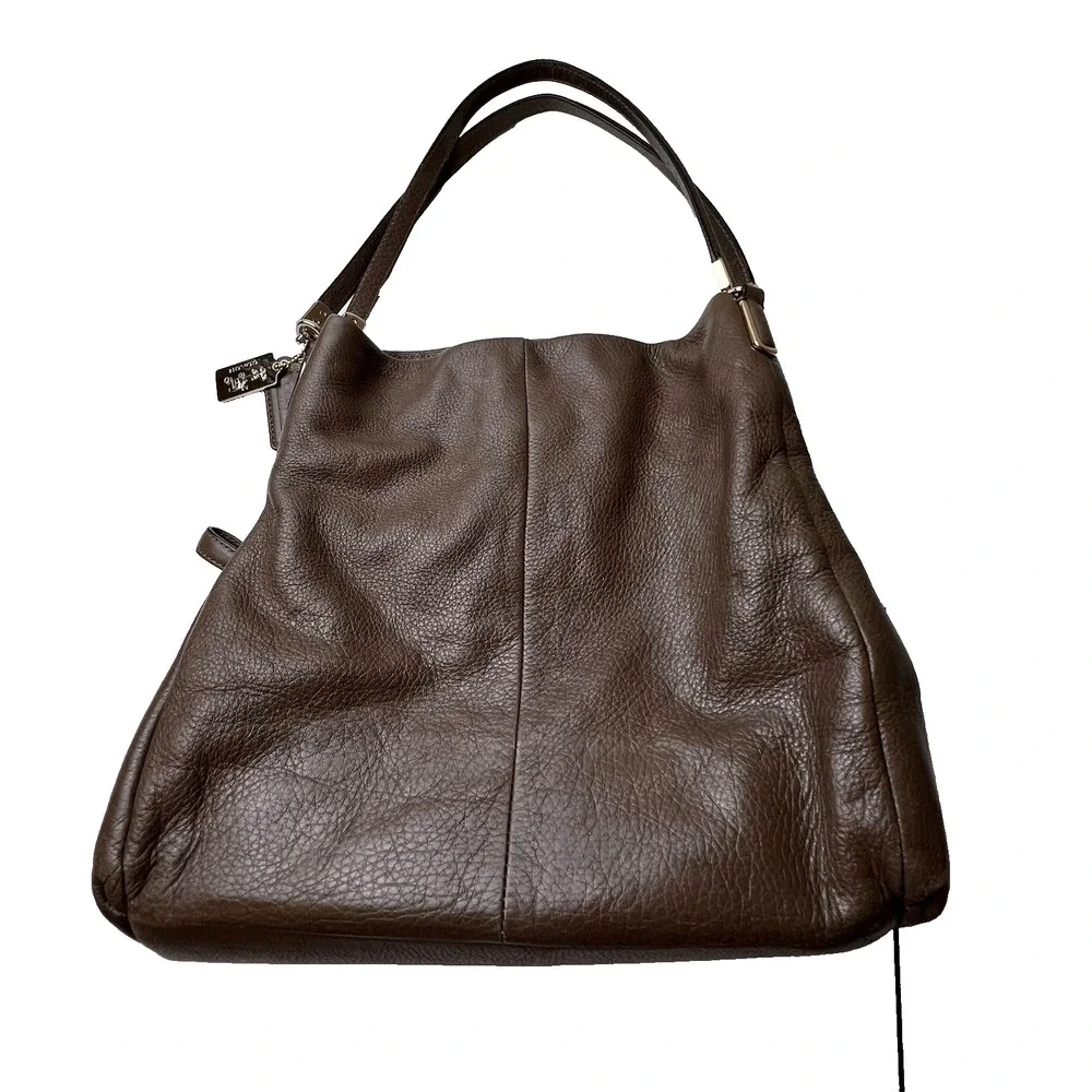 Coach Madison Pebble Taupe/Brown Large Leather Shoulder Bag Minimalist